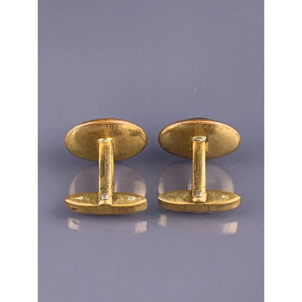 Green Stripes Glass Cufflinks 1/20 12k Gold Filled White Lines Art Deco Vintage